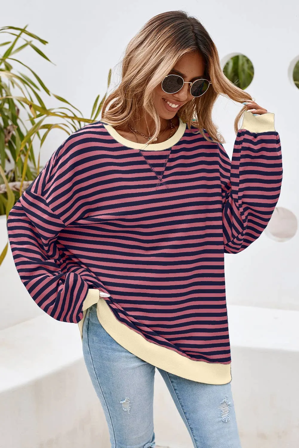 Striped Oversized Pullover Sweatshirt