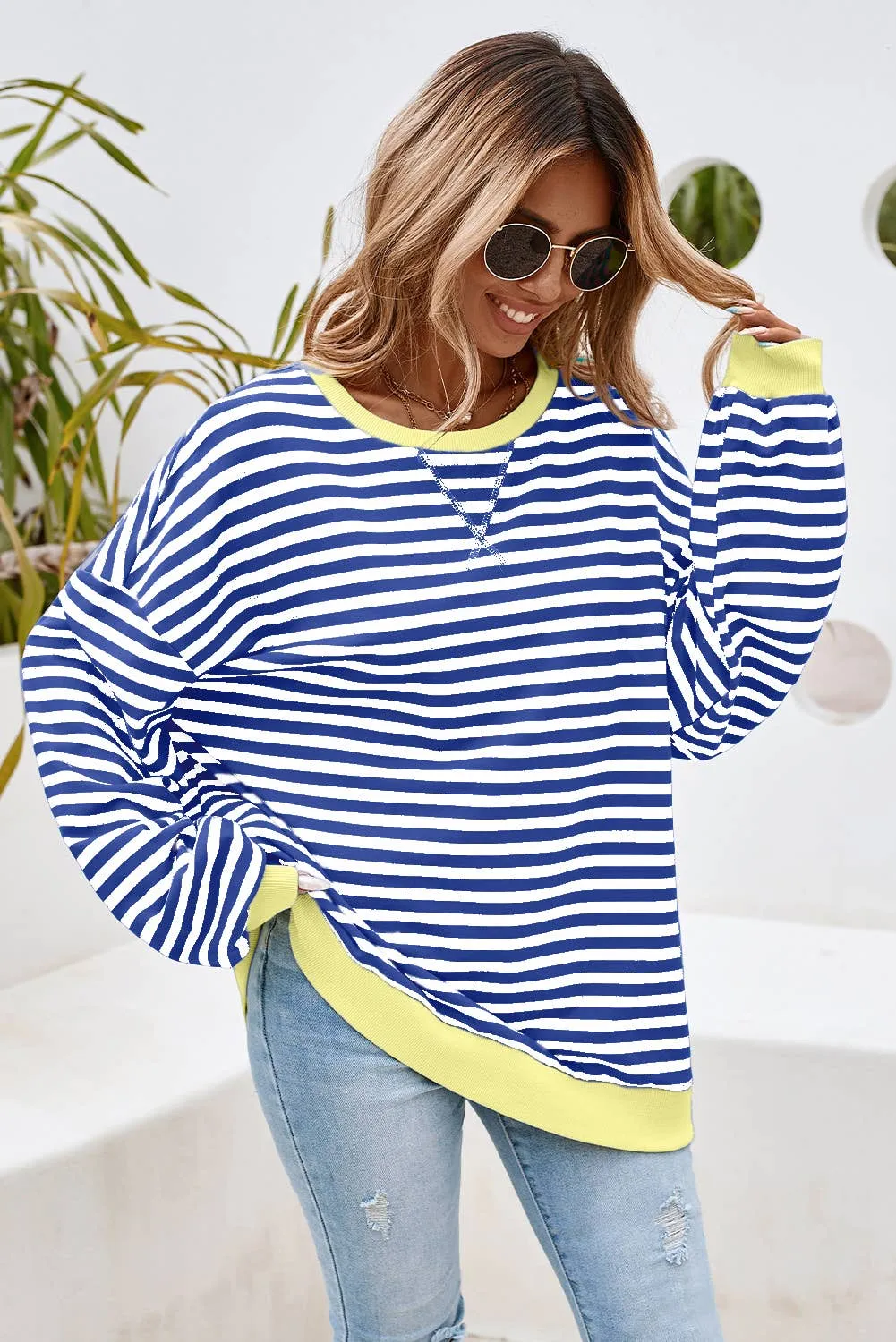 Striped Oversized Pullover Sweatshirt