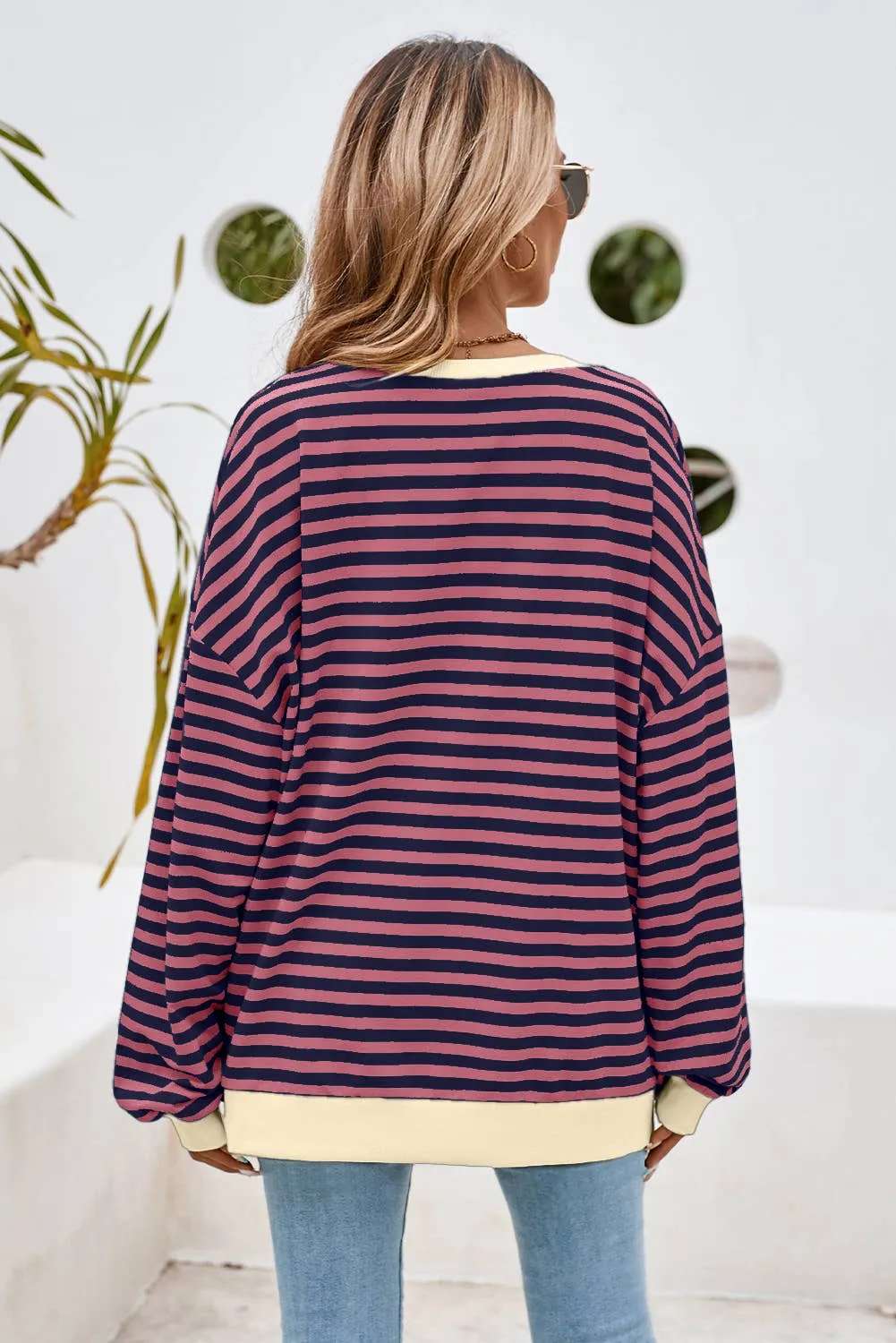 Striped Oversized Pullover Sweatshirt