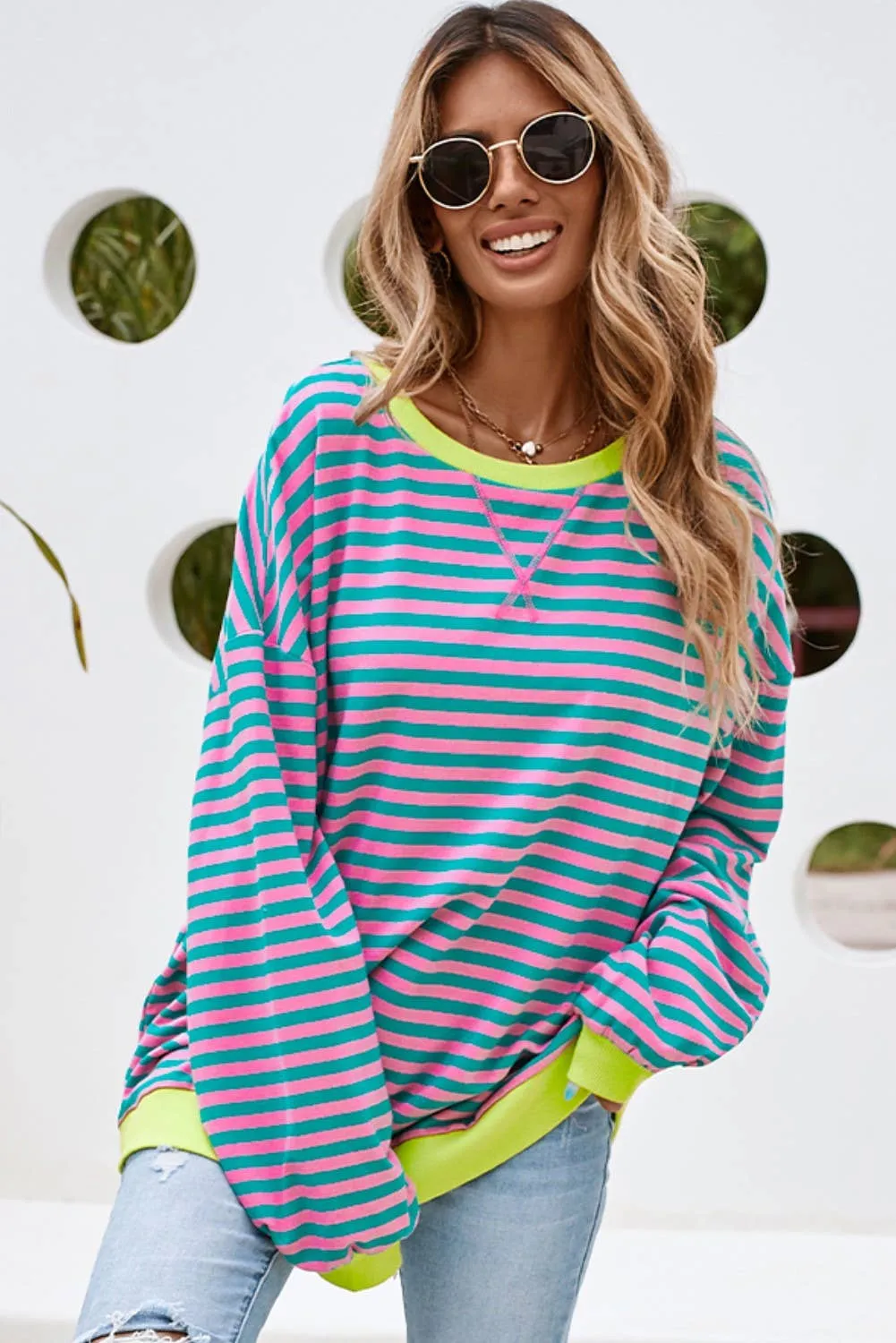 Striped Oversized Pullover Sweatshirt