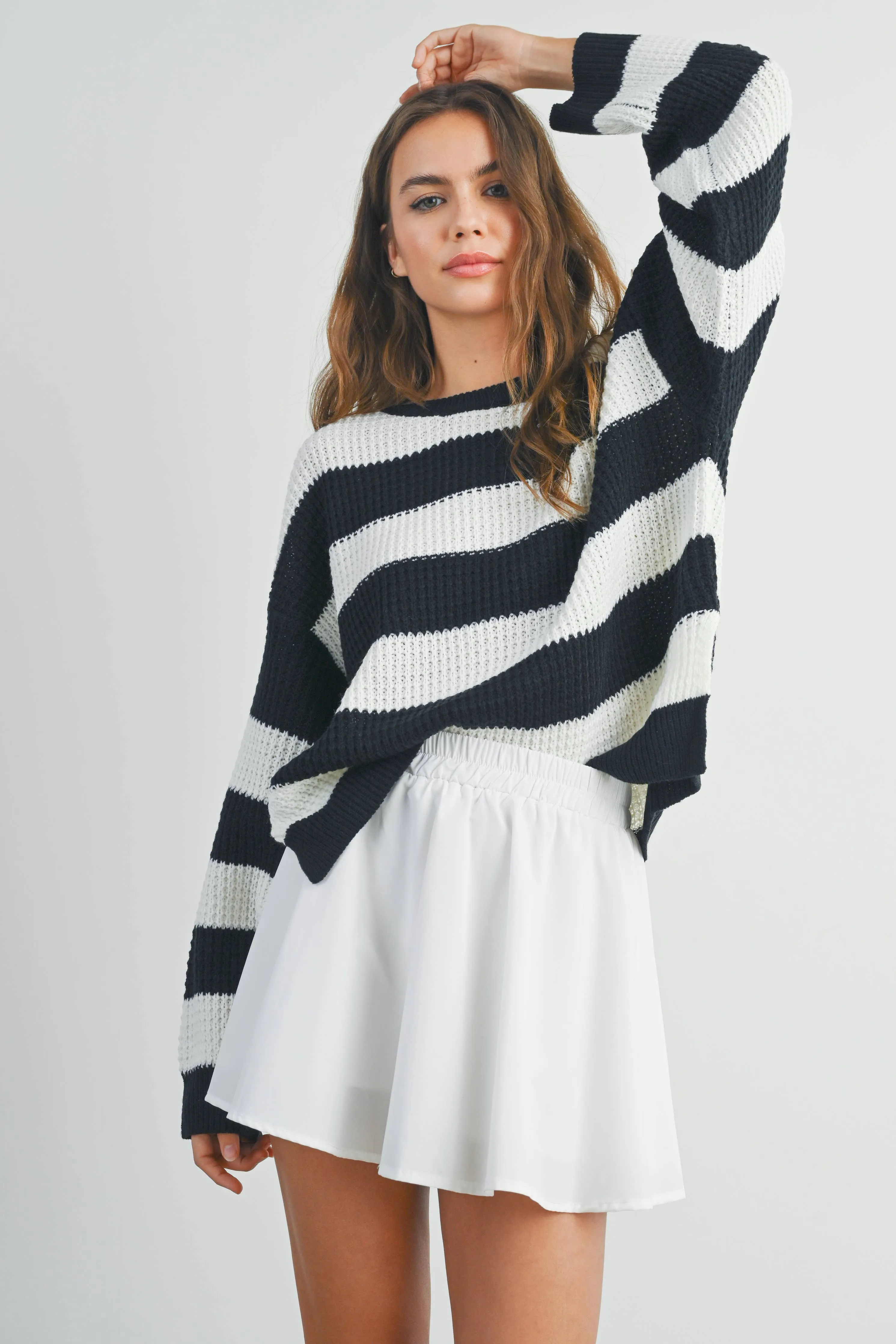 STRIPED ROUND NECK LONG SLEEVE SWEATER