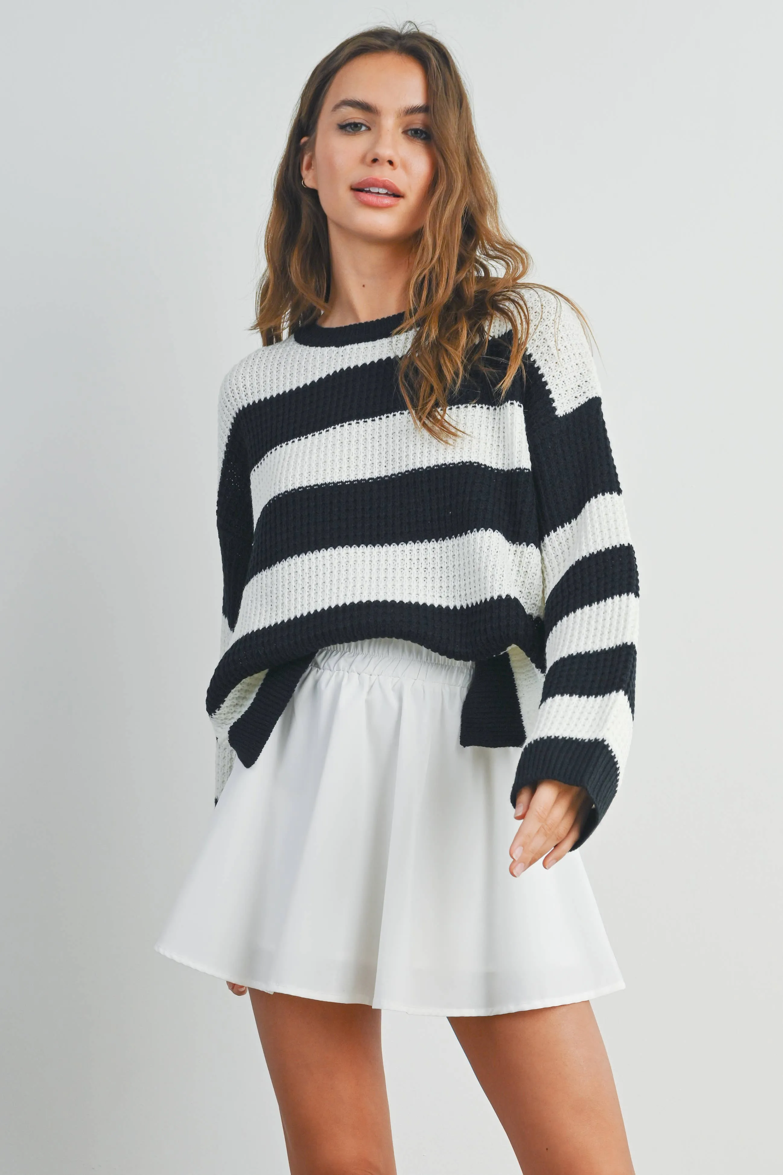 STRIPED ROUND NECK LONG SLEEVE SWEATER