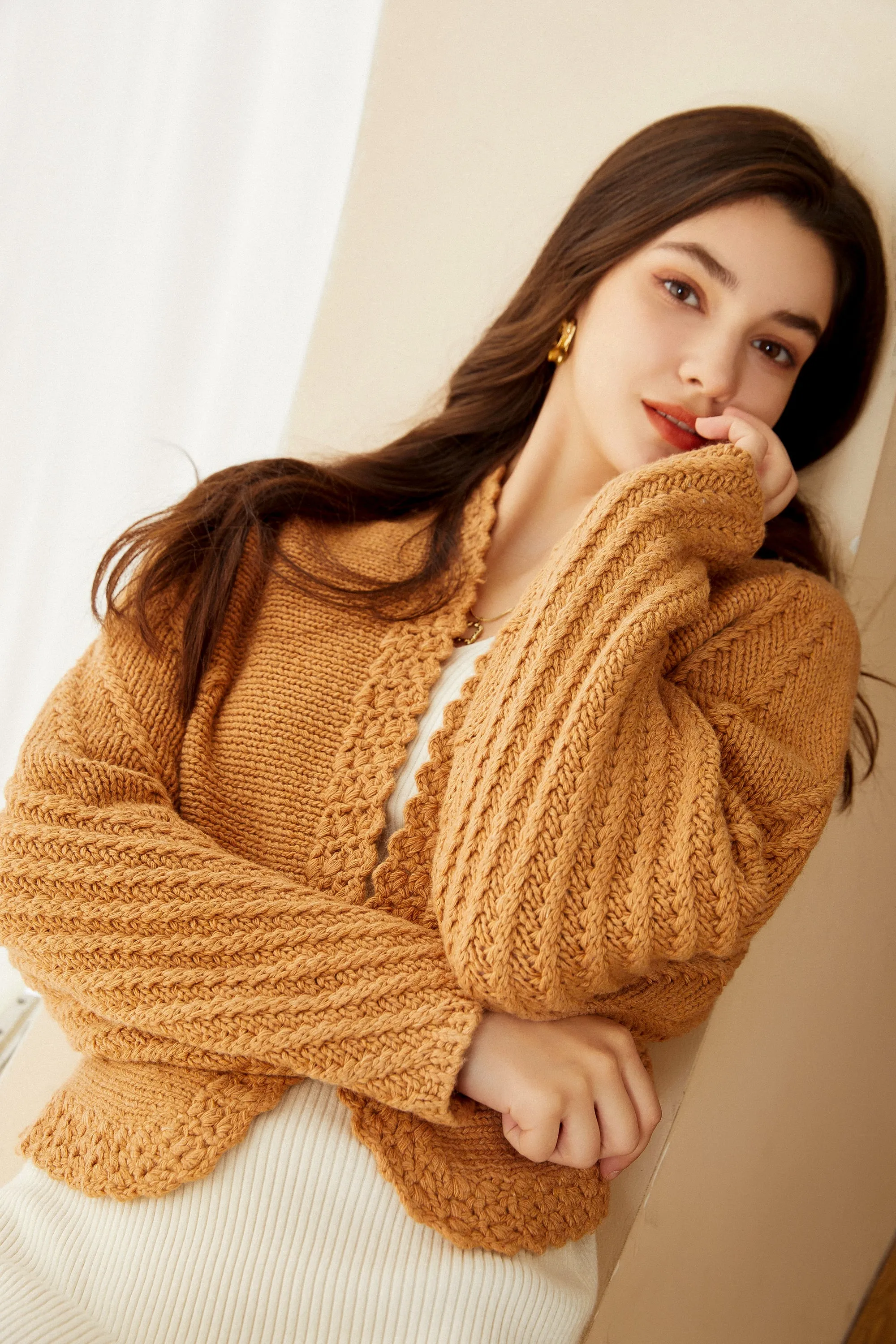 Sylphide | Astrid Orange Crochet Wool Cardigan