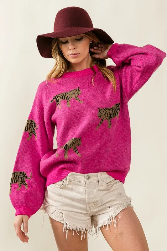 Tabitha Tiger Pattern Knit Sweater