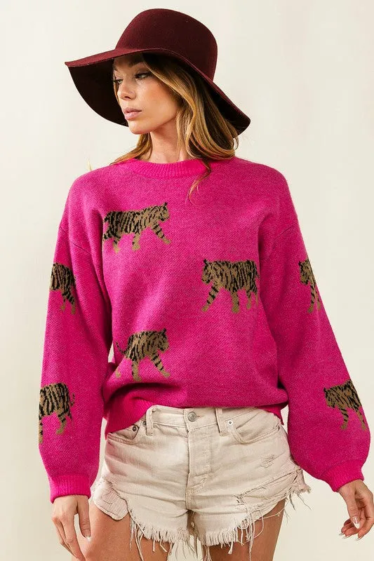 Tabitha Tiger Pattern Knit Sweater