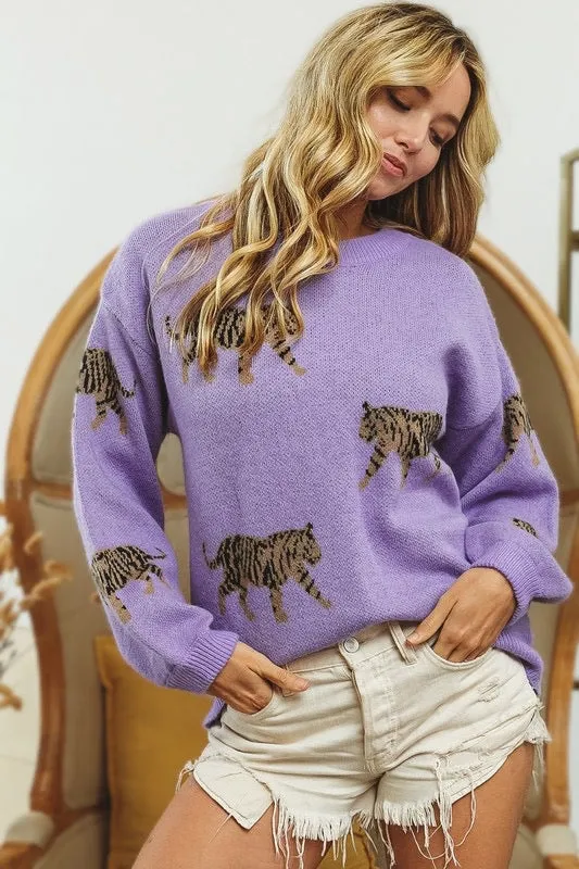 Tabitha Tiger Pattern Knit Sweater