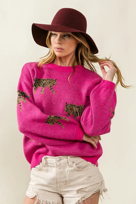 Tabitha Tiger Pattern Knit Sweater