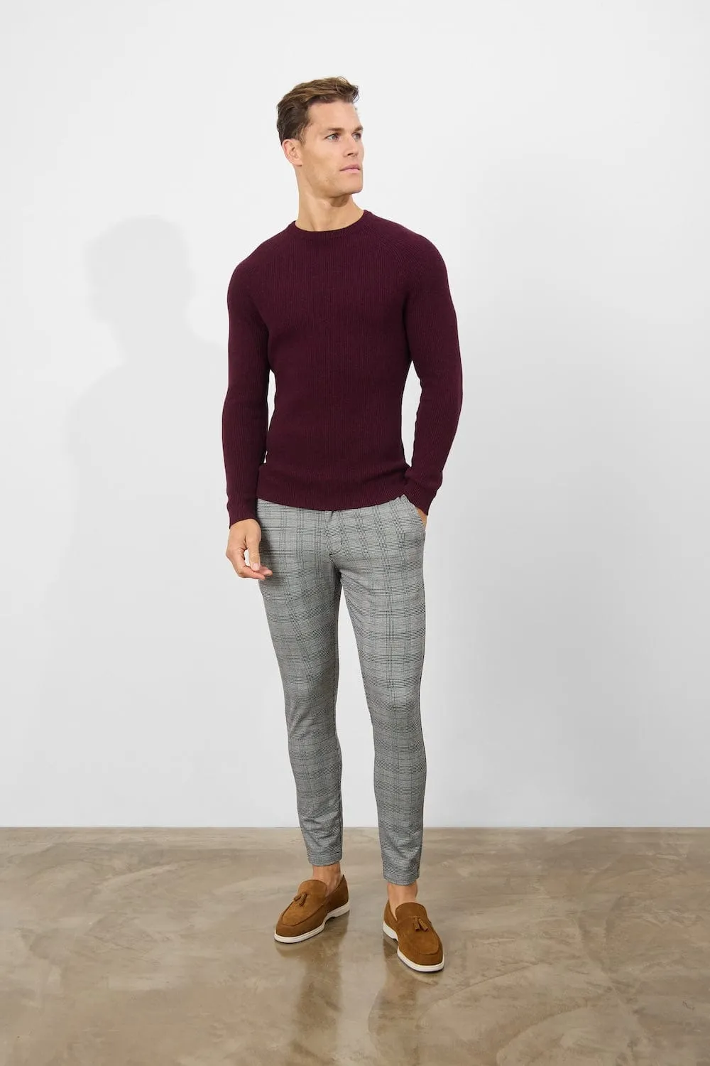 Textured Cotton Crew Neck in Burgundy