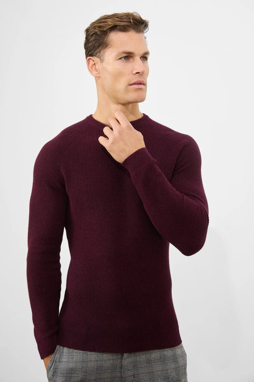 Textured Cotton Crew Neck in Burgundy