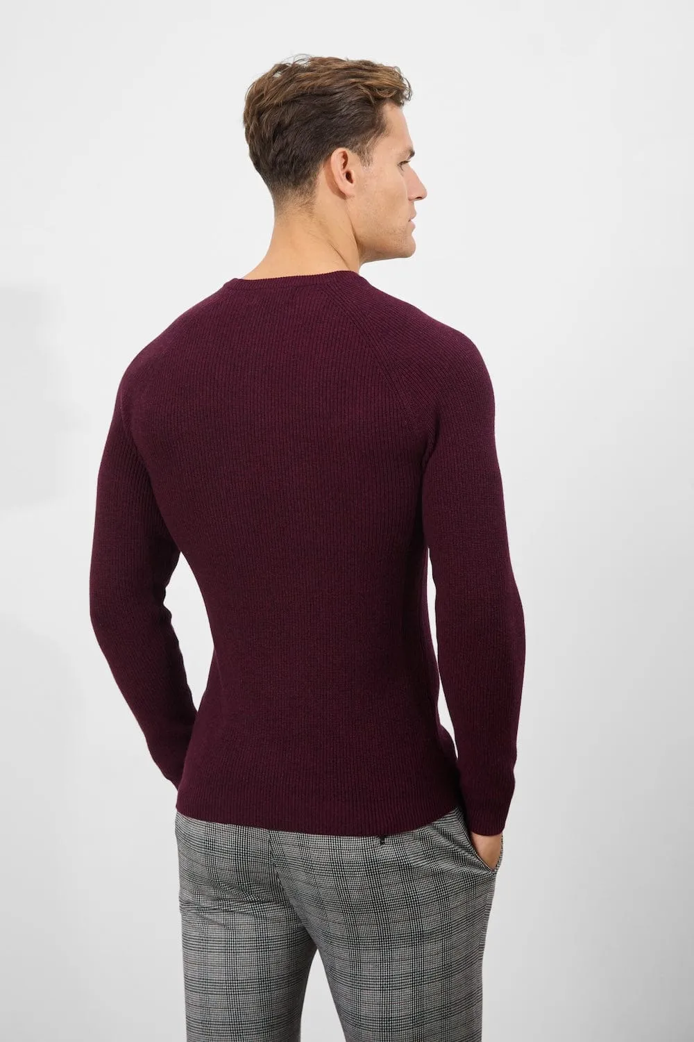 Textured Cotton Crew Neck in Burgundy