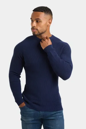 Textured Cotton Crew Neck in Navy