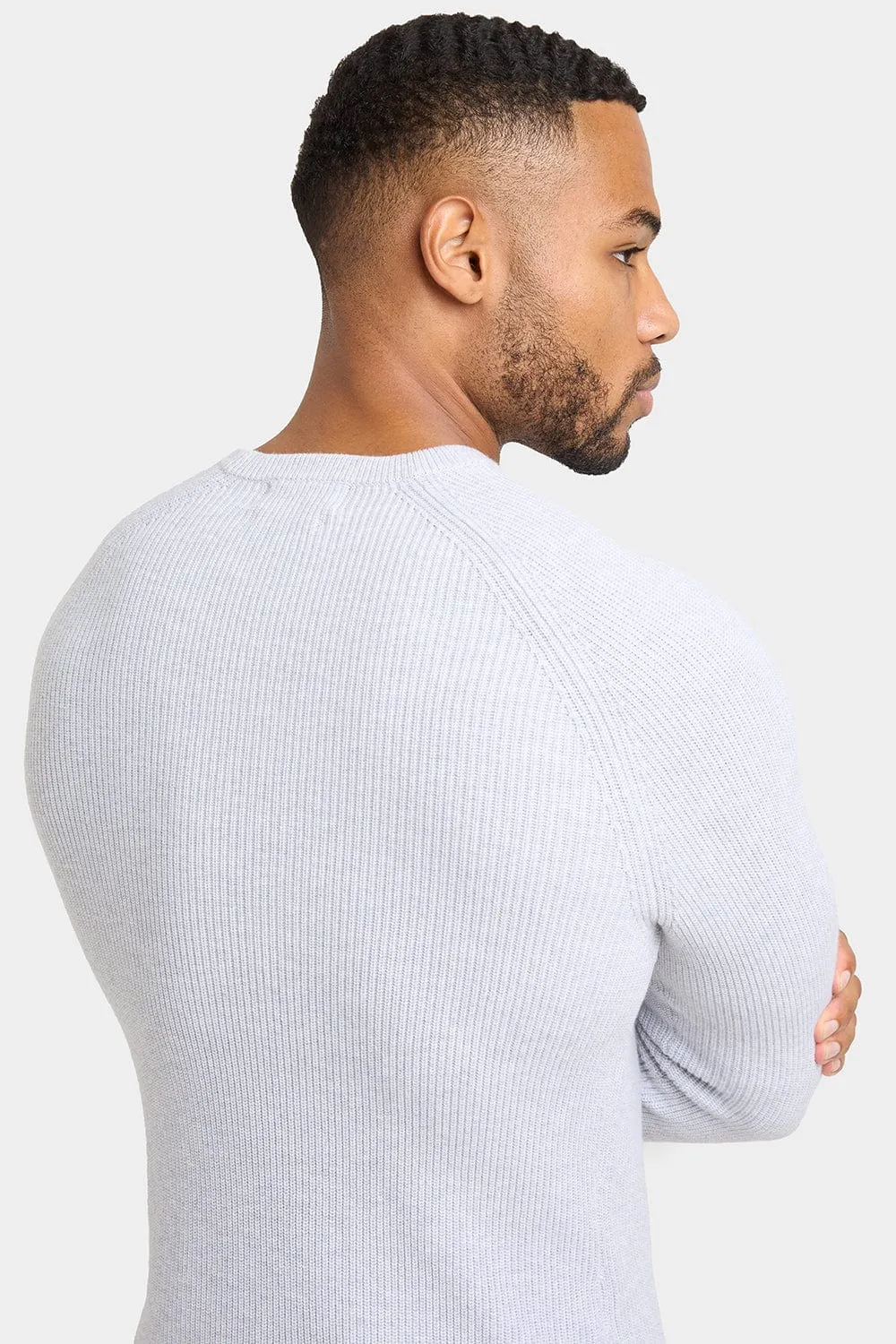 Textured Cotton Crew Neck in Soft Grey Marl