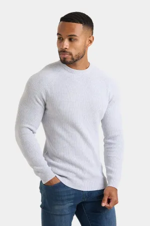 Textured Cotton Crew Neck in Soft Grey Marl