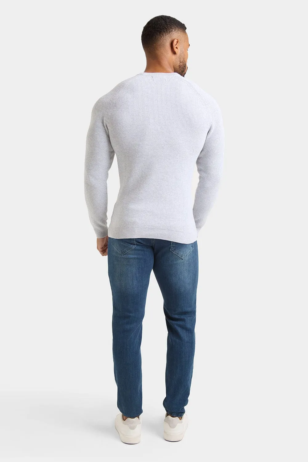 Textured Cotton Crew Neck in Soft Grey Marl