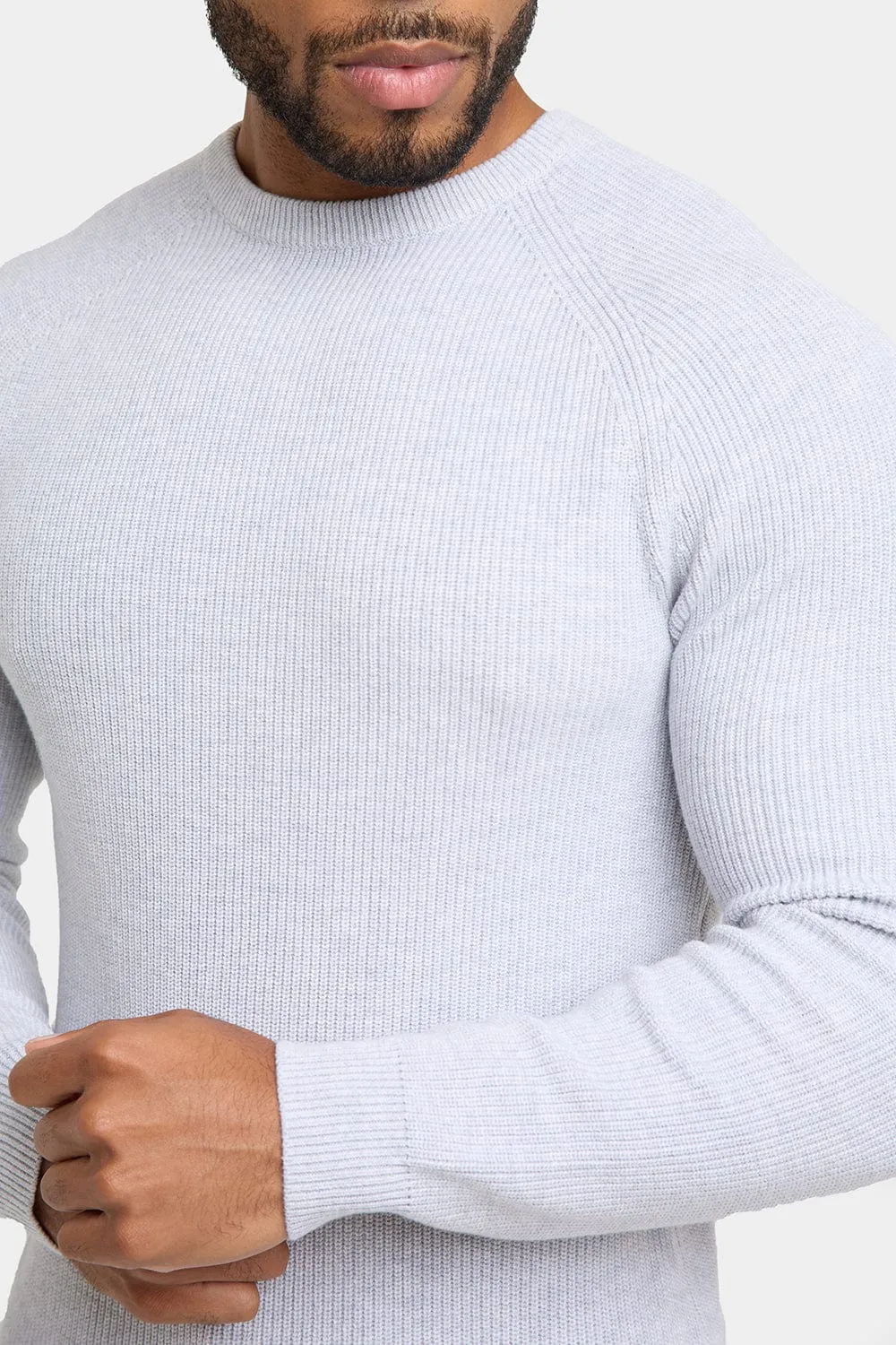 Textured Cotton Crew Neck in Soft Grey Marl