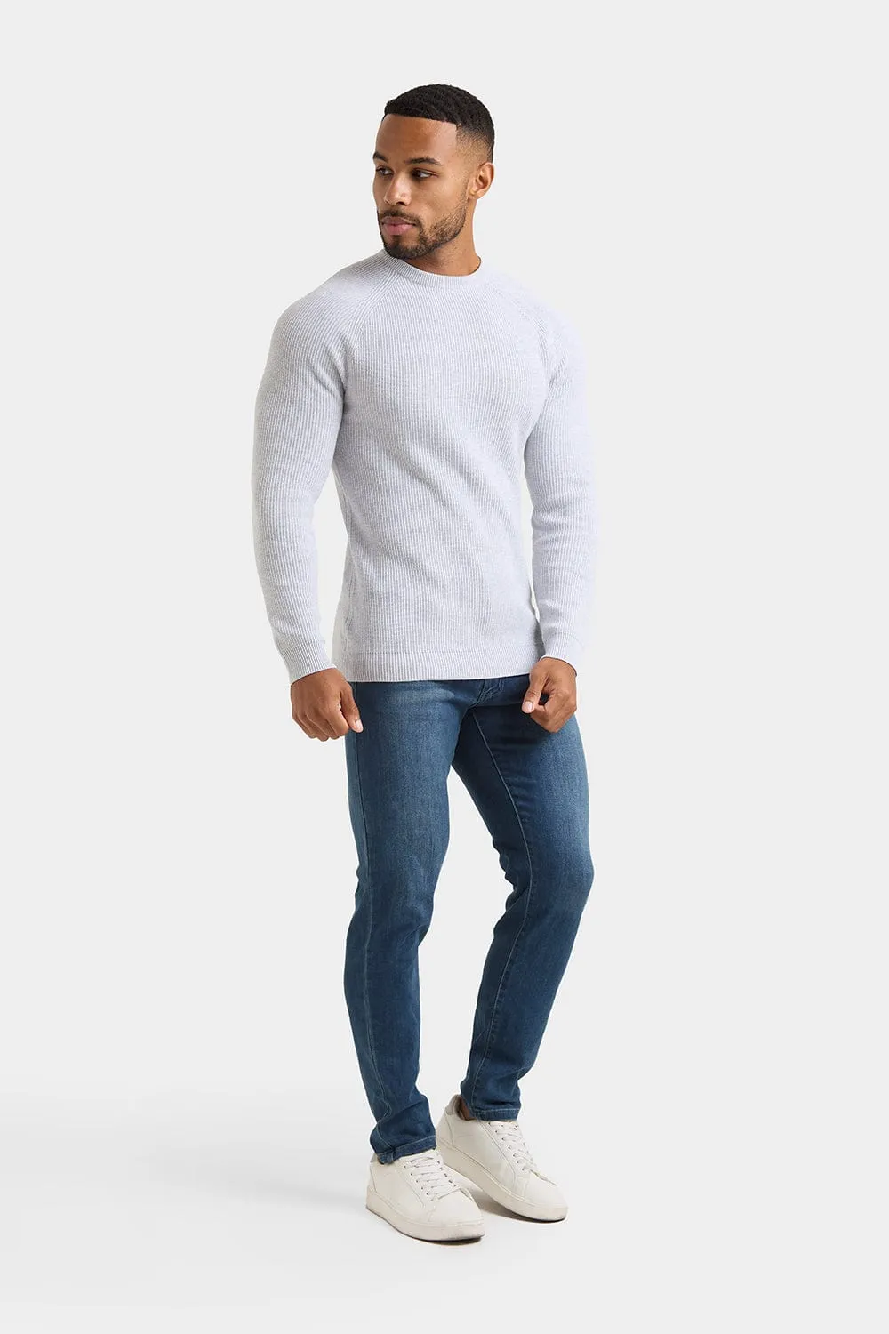 Textured Cotton Crew Neck in Soft Grey Marl