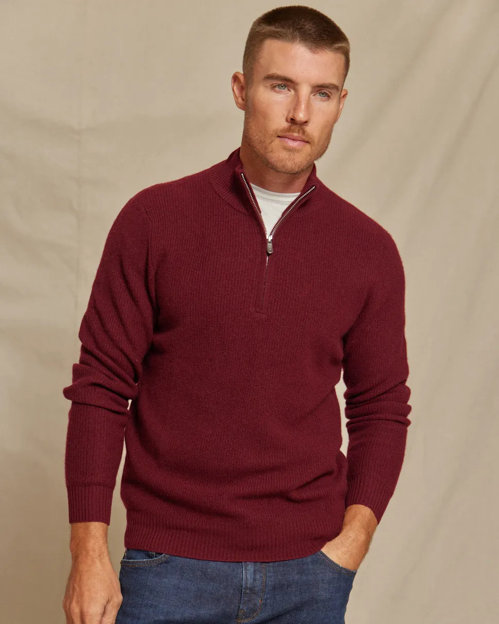 The Kayce - Cashmere 1/4 Zip Sweater - Bordeaux