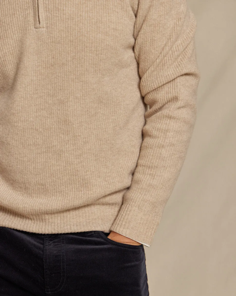 The Kayce - Cashmere 1/4 Zip Sweater - Oatmeal Heather