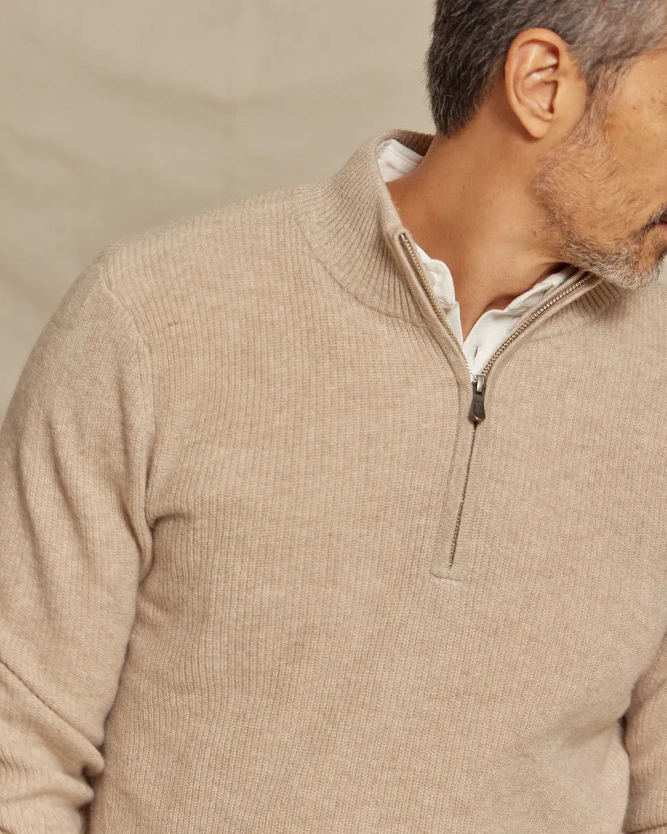 The Kayce - Cashmere 1/4 Zip Sweater - Oatmeal Heather