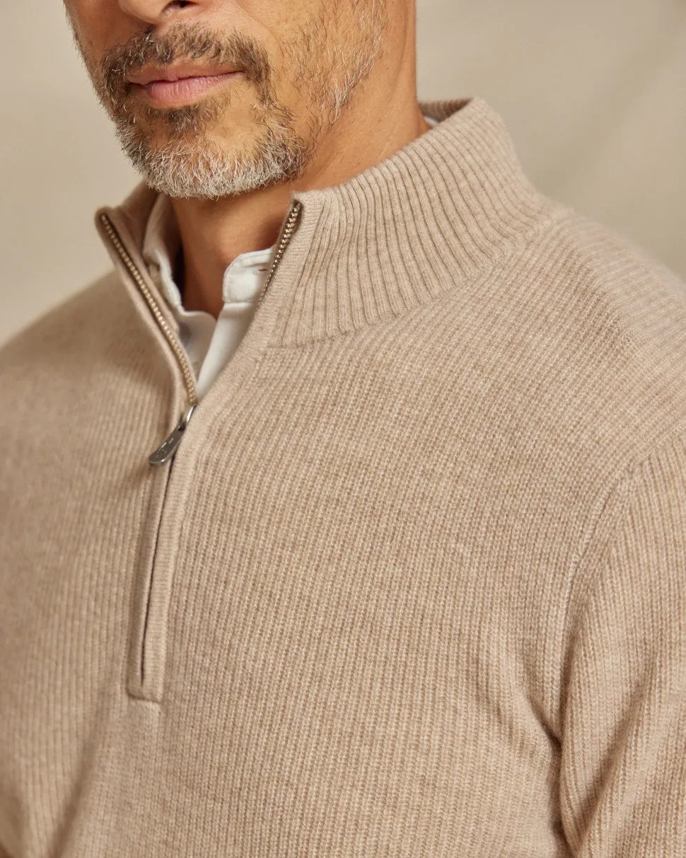 The Kayce - Cashmere 1/4 Zip Sweater - Oatmeal Heather