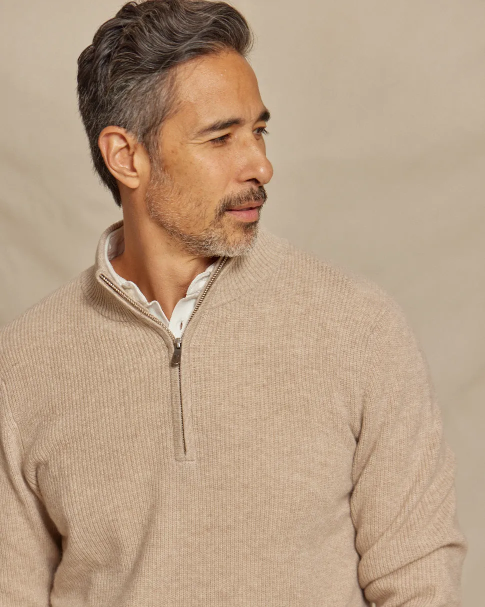 The Kayce - Cashmere 1/4 Zip Sweater - Oatmeal Heather