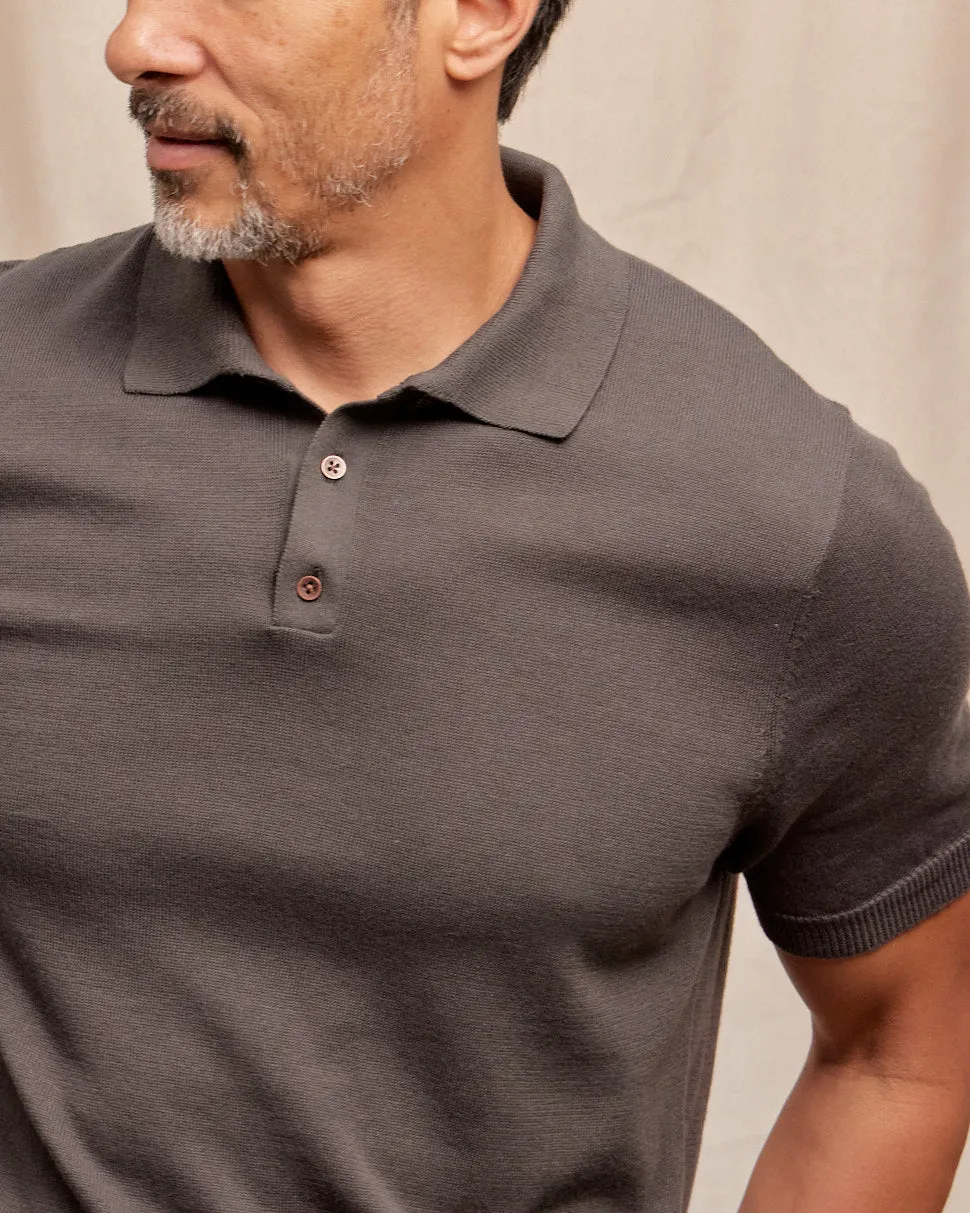 The Leighton - Supima Cotton SS Knit Polo - Charcoal