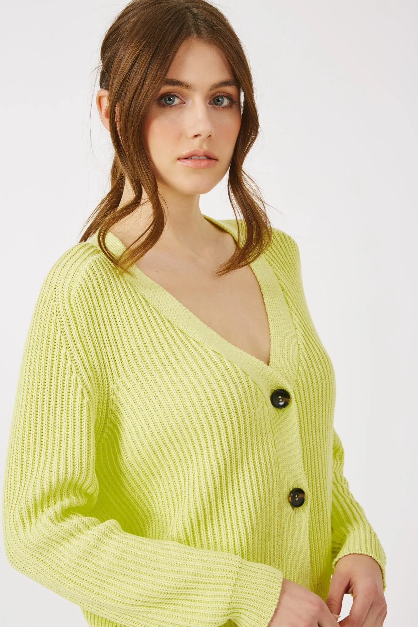 The Oliphant - Chartreuse Combed Cotton Ribbed Cardigan