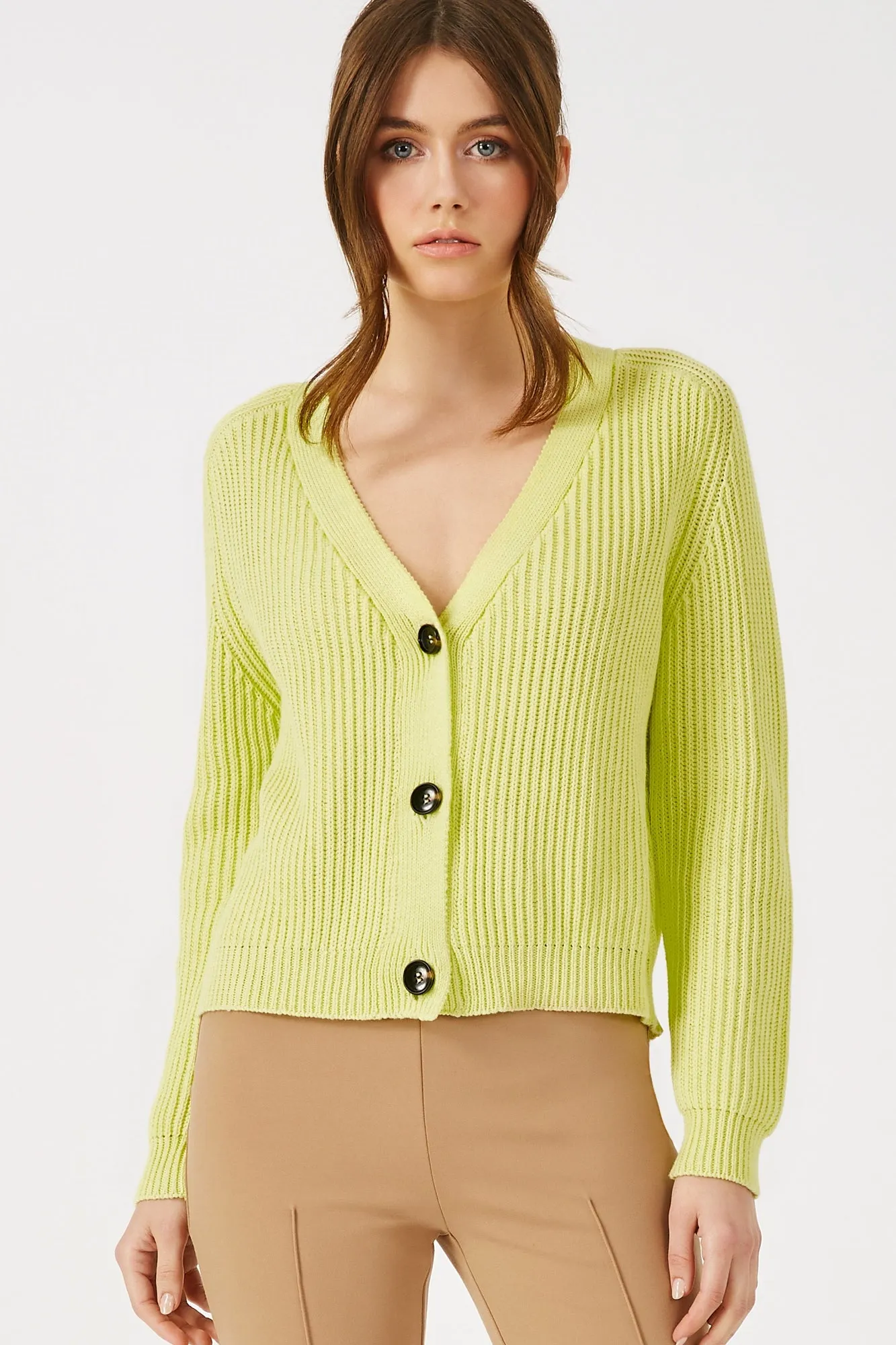 The Oliphant - Chartreuse Combed Cotton Ribbed Cardigan