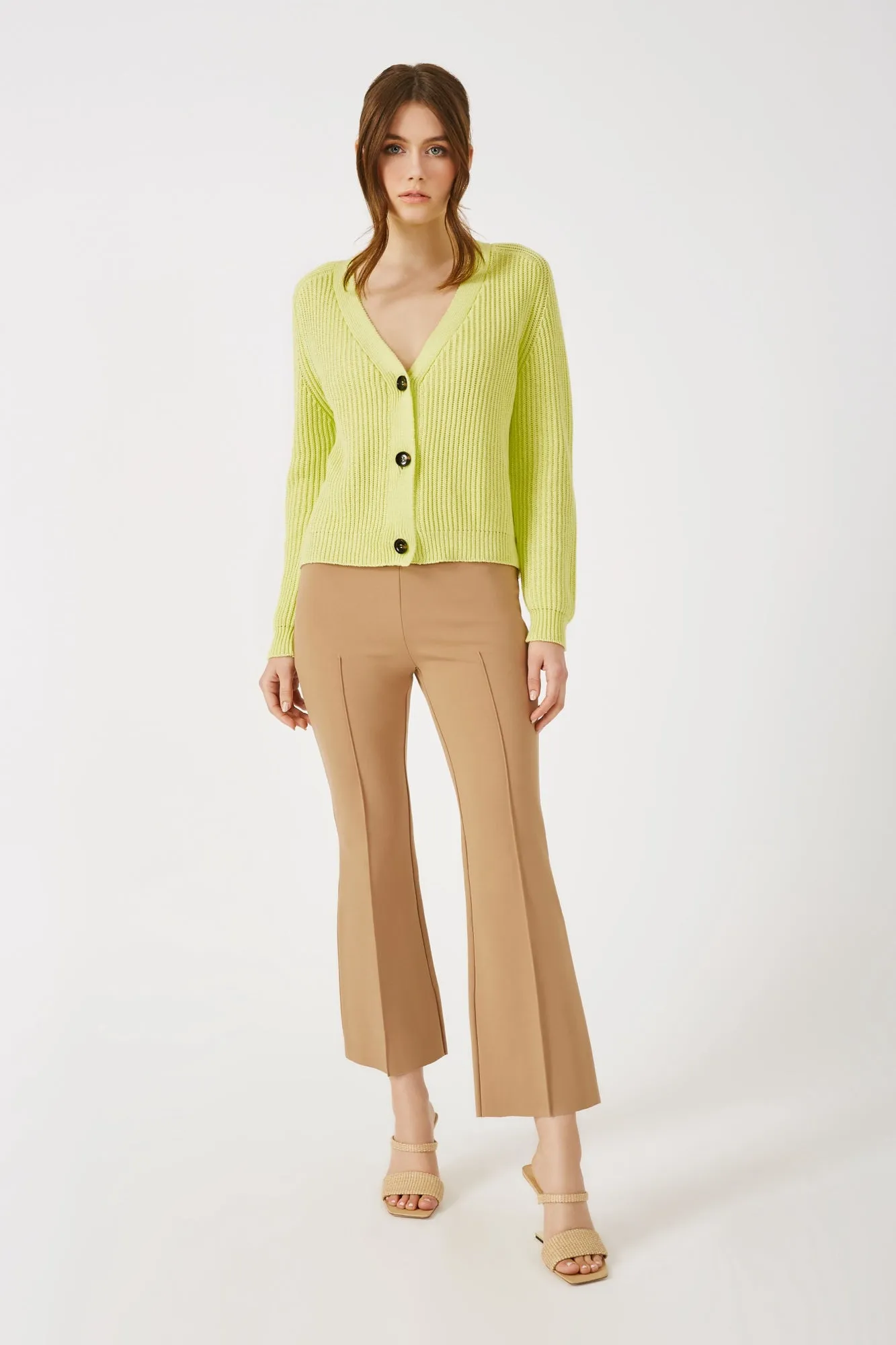 The Oliphant - Chartreuse Combed Cotton Ribbed Cardigan