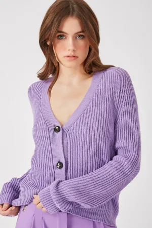 The Oliphant - Radiant Orchid Combed Cotton Ribbed Cardigan