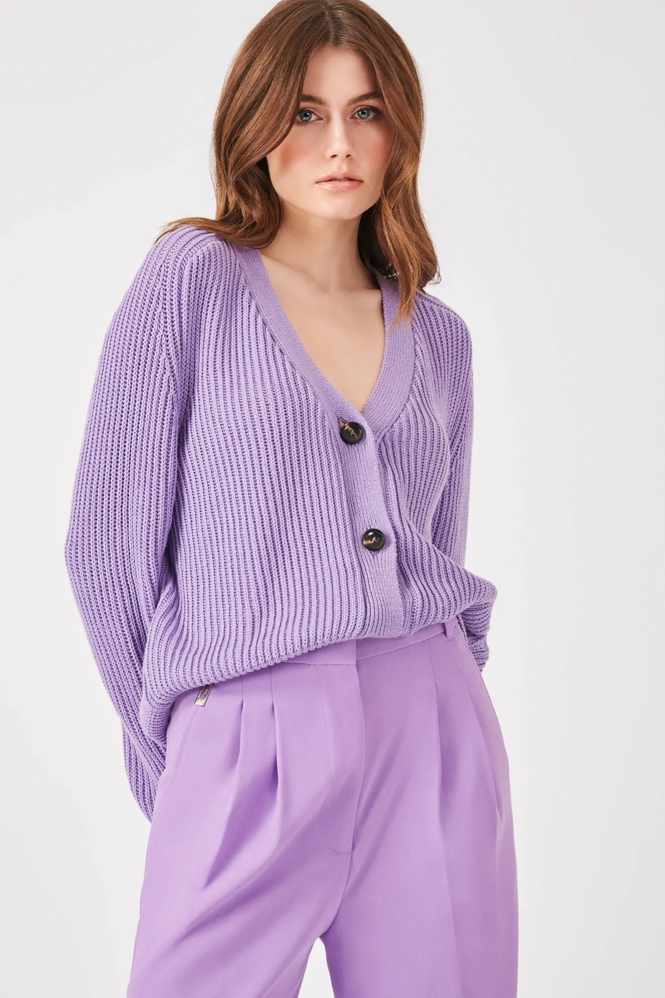 The Oliphant - Radiant Orchid Combed Cotton Ribbed Cardigan