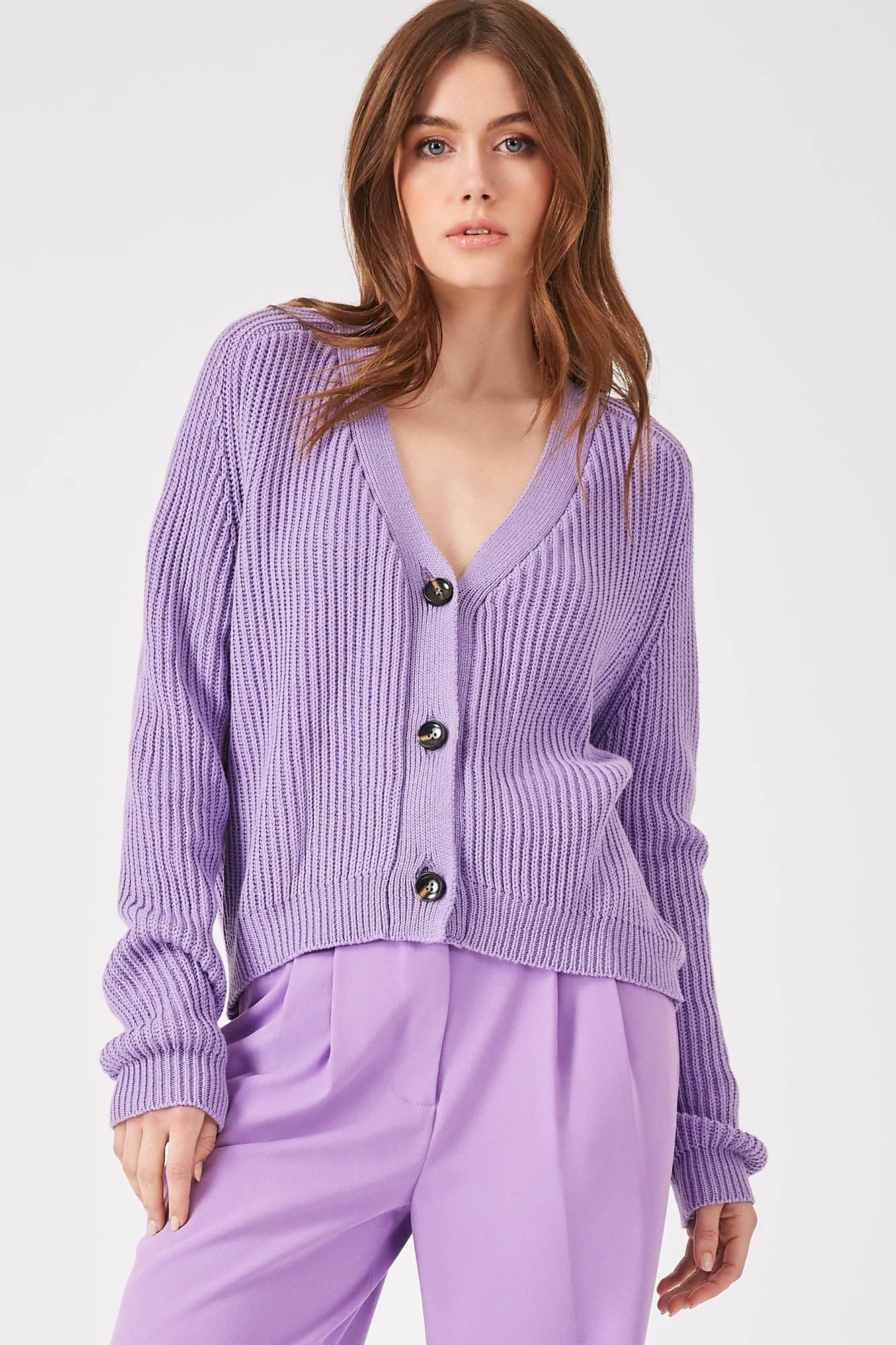 The Oliphant - Radiant Orchid Combed Cotton Ribbed Cardigan