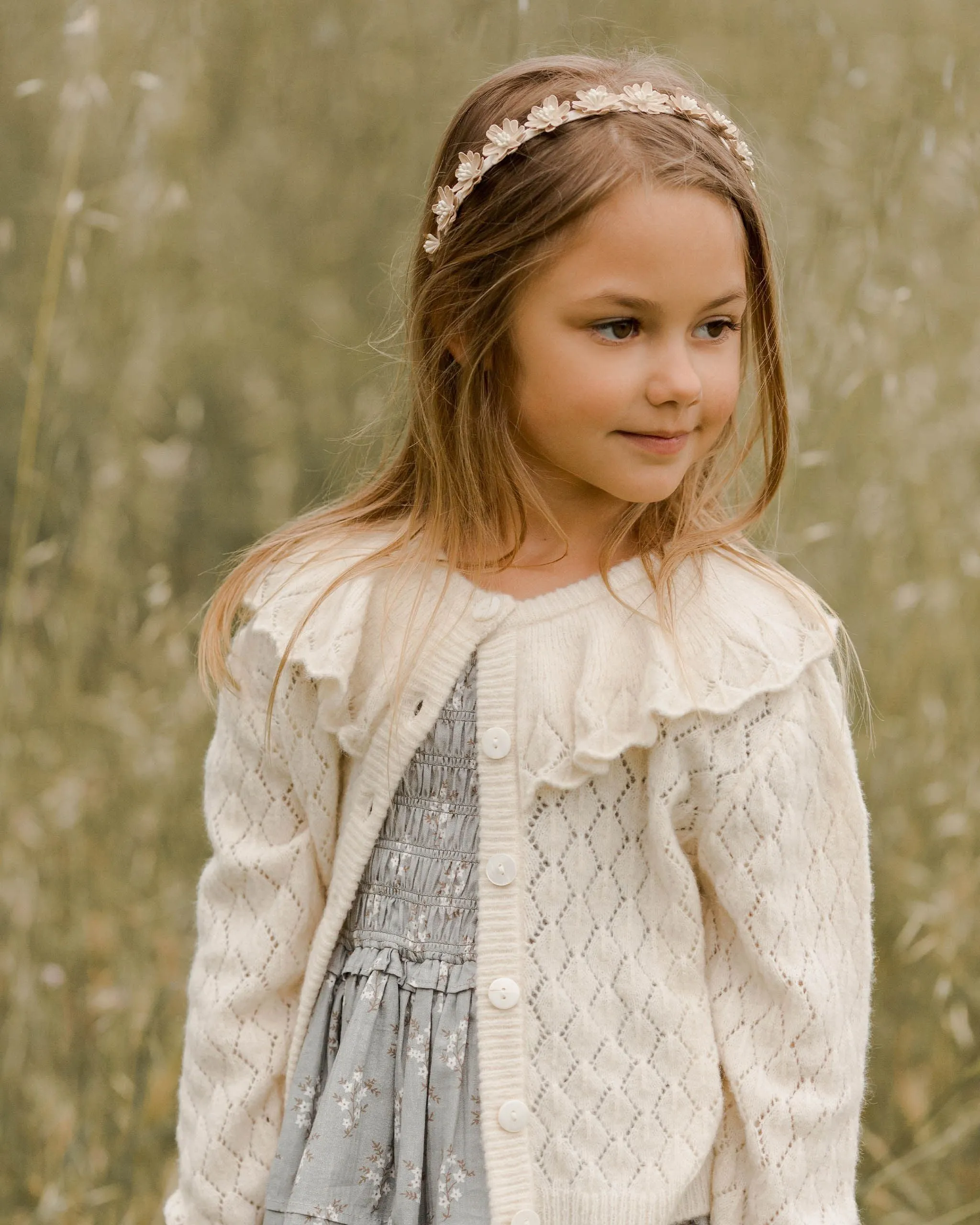 The Ruffle Collar Cardigan by Noralee - Ecru - KIDS