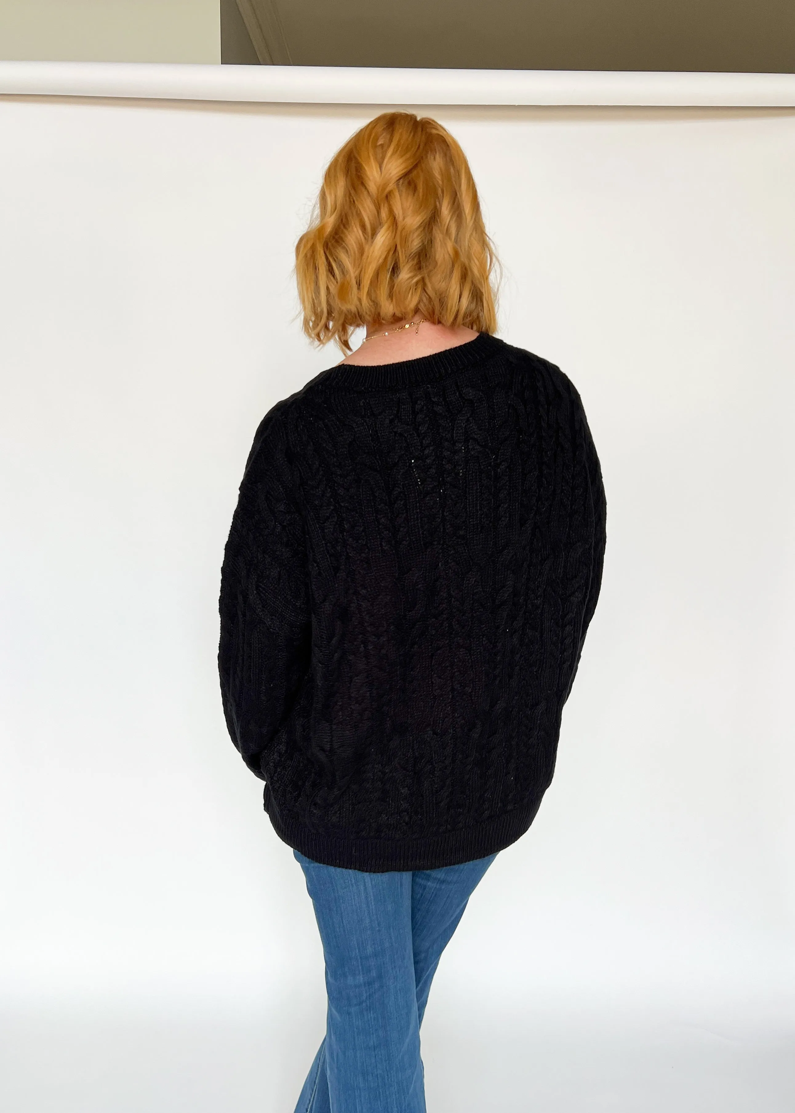 Time Will Tell Cable Knit Sweater Short Set - Black