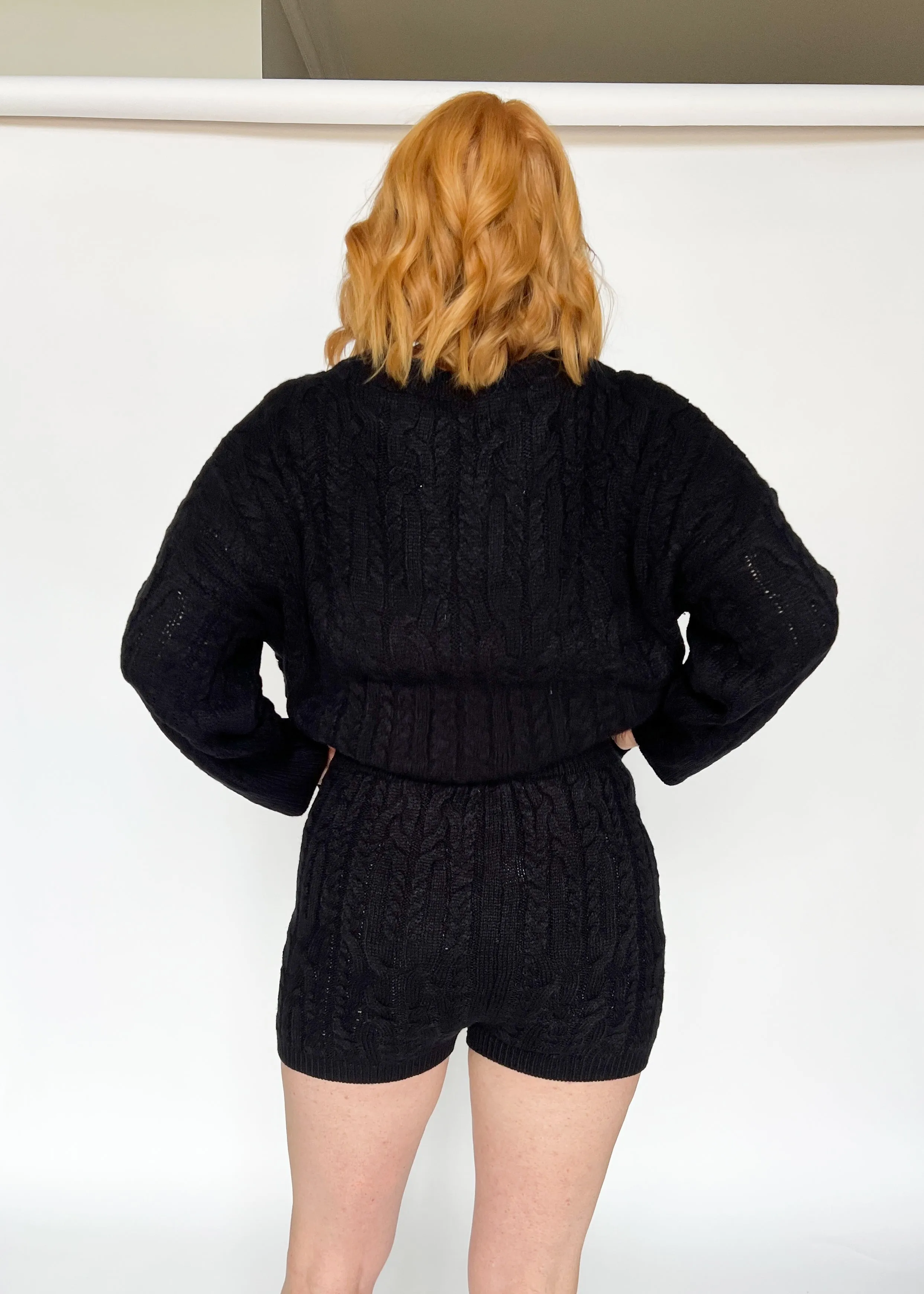 Time Will Tell Cable Knit Sweater Short Set - Black