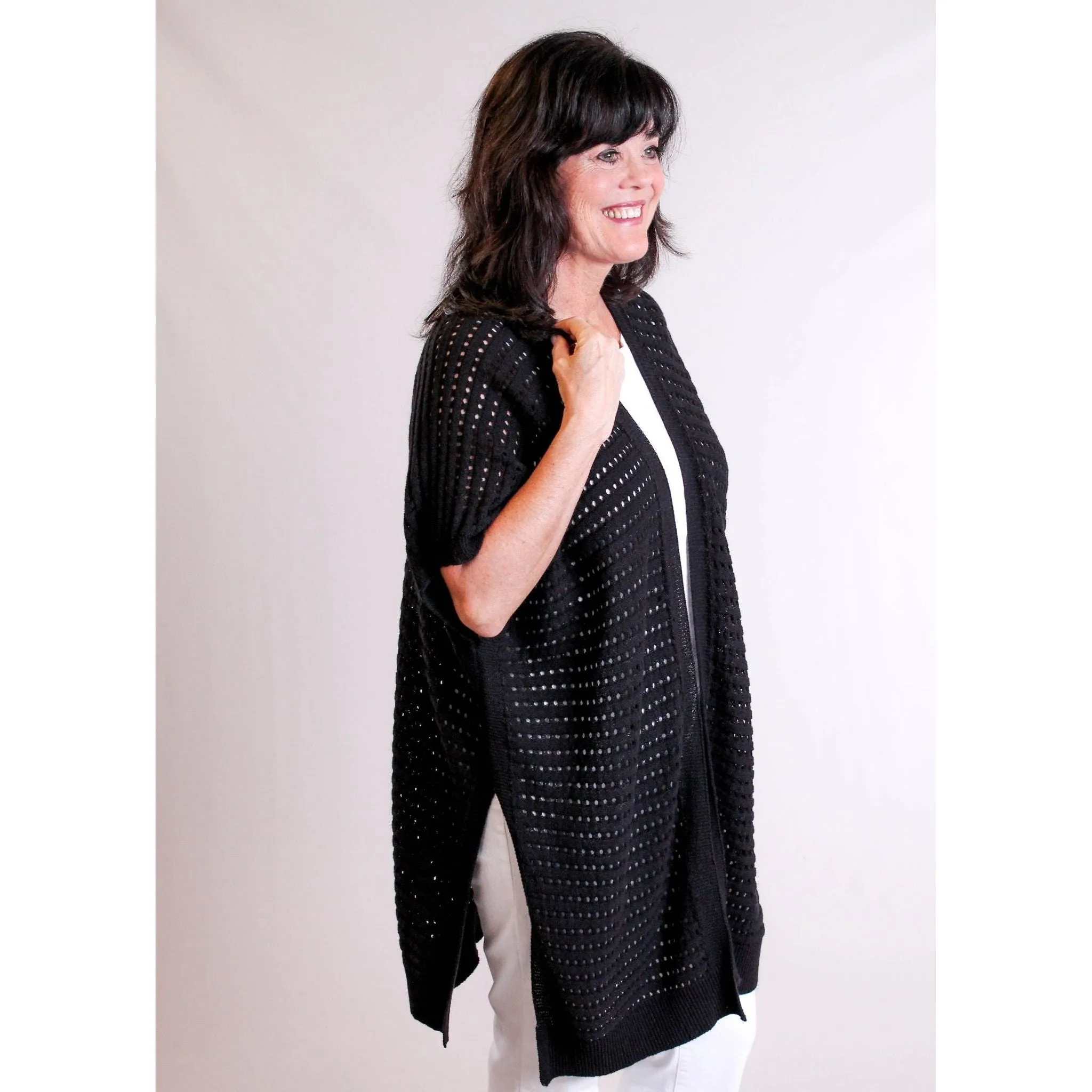 Tribal Sleeveless Sweater Cardigan with Side Slits