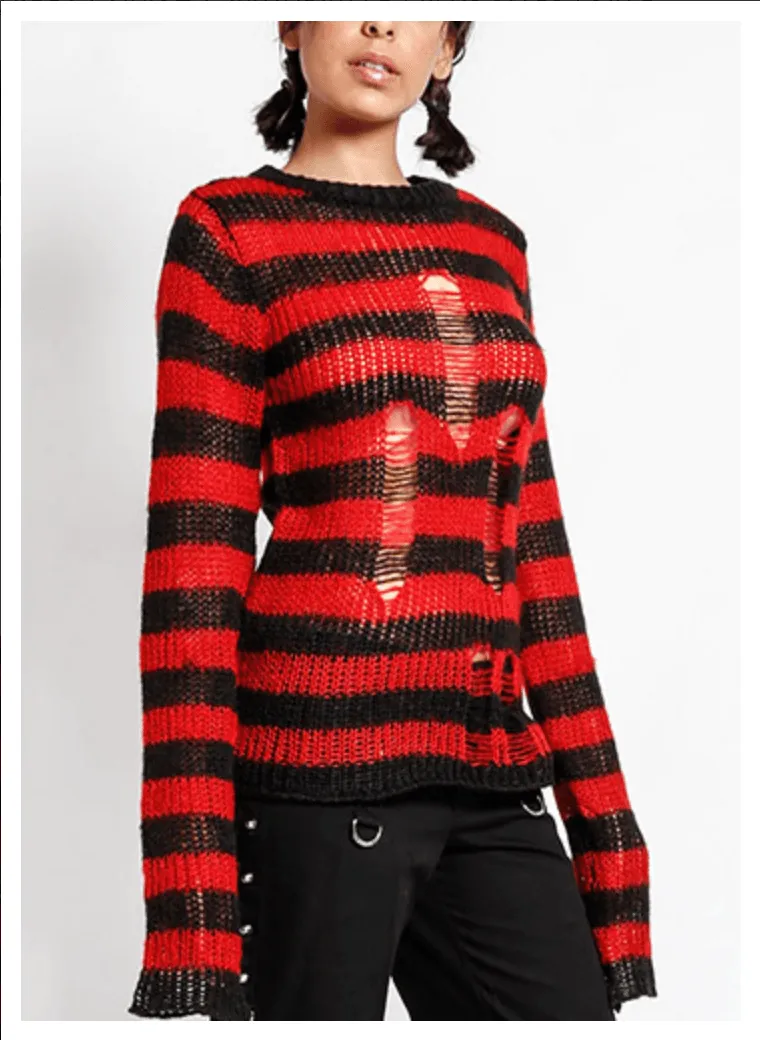 Tripp UNISEX RAG STRIPE SWEATER Blk/red