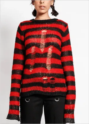 Tripp UNISEX RAG STRIPE SWEATER Blk/red