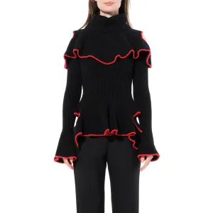 Turtle Neck Knitwear in Black/Red