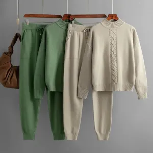 Twist Knitted Trousers Sweater Casual Suit