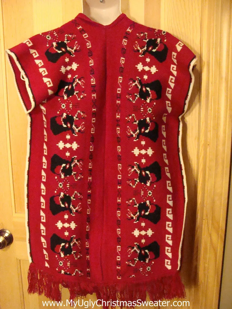 Ugly Christmas Sweater Party Vintage Tacky Poncho-Style Sweater with Reindeer (v2)