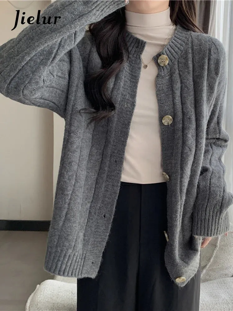 Vintage Knitwear Women's Sweaters Autumn Winter Japanese Style Loose Long Sleeve Thickened Gray Cardigan Sweater Coat