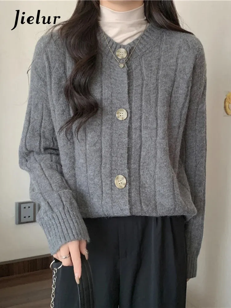 Vintage Knitwear Women's Sweaters Autumn Winter Japanese Style Loose Long Sleeve Thickened Gray Cardigan Sweater Coat