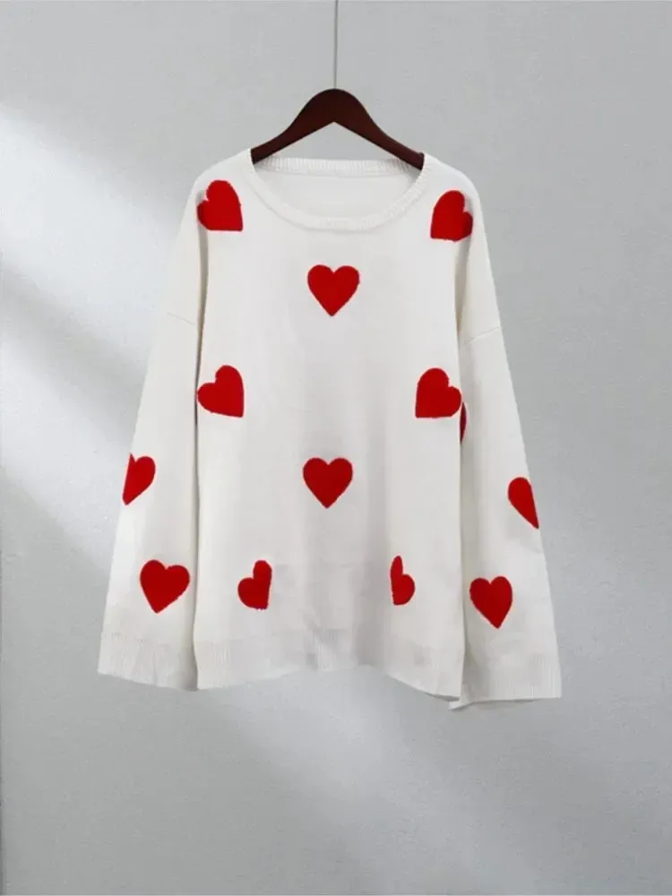 Wenkouban-Christmas Thanksgiving outfits_Autumnal Oversized Cozy Heart-printed Casual Comfortable Thickened Long Sleeve Warm Sweater