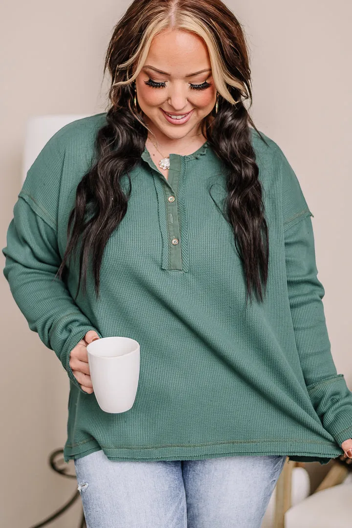 While We're Here Thermal Henley Top | Green