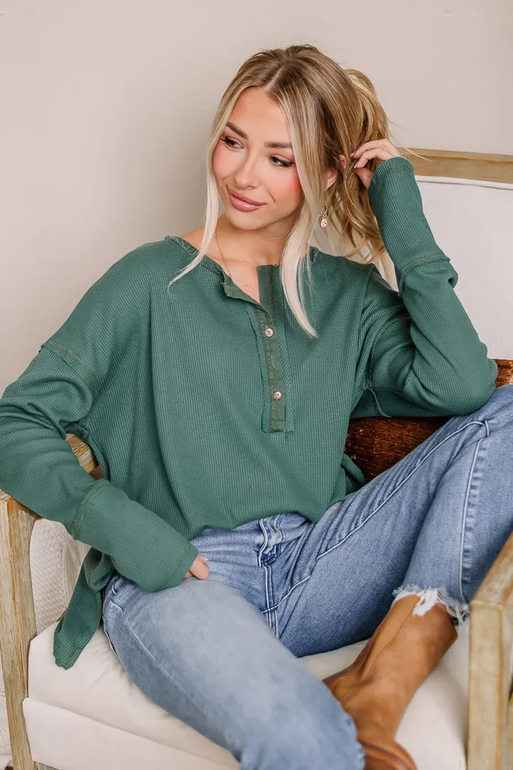 While We're Here Thermal Henley Top | Green