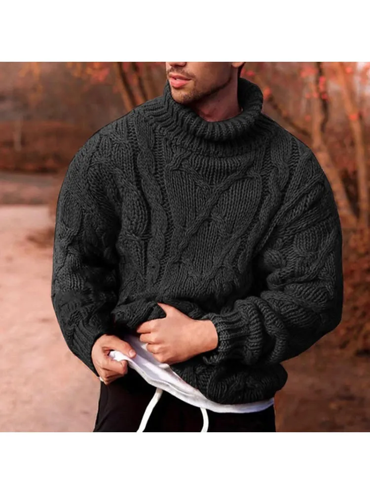 Winter Fashion Casual Twisted Turtleneck Men'S Knitted Sweater