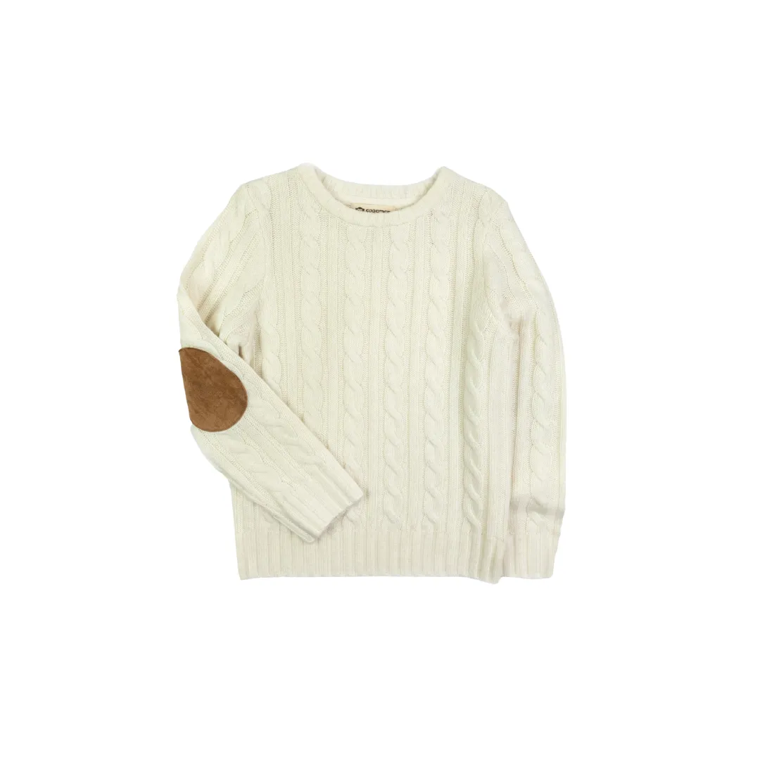 Winter White Fisherman Elbow Patch Sweater