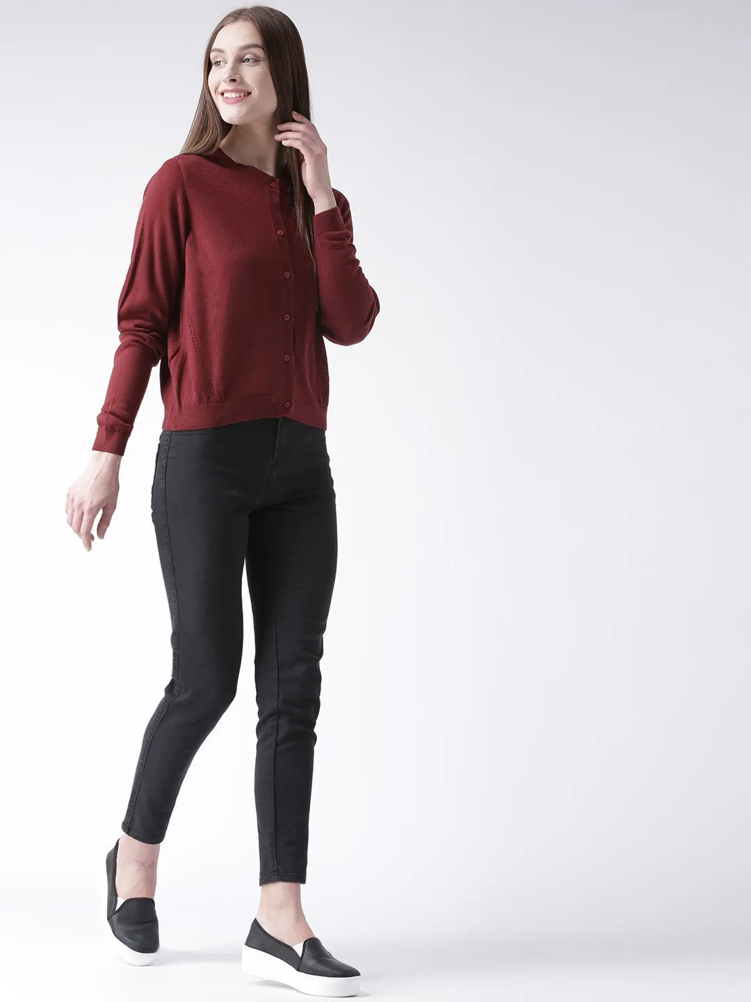 Women Cotton Casual Long Sleeve  Red Winter Sweaters