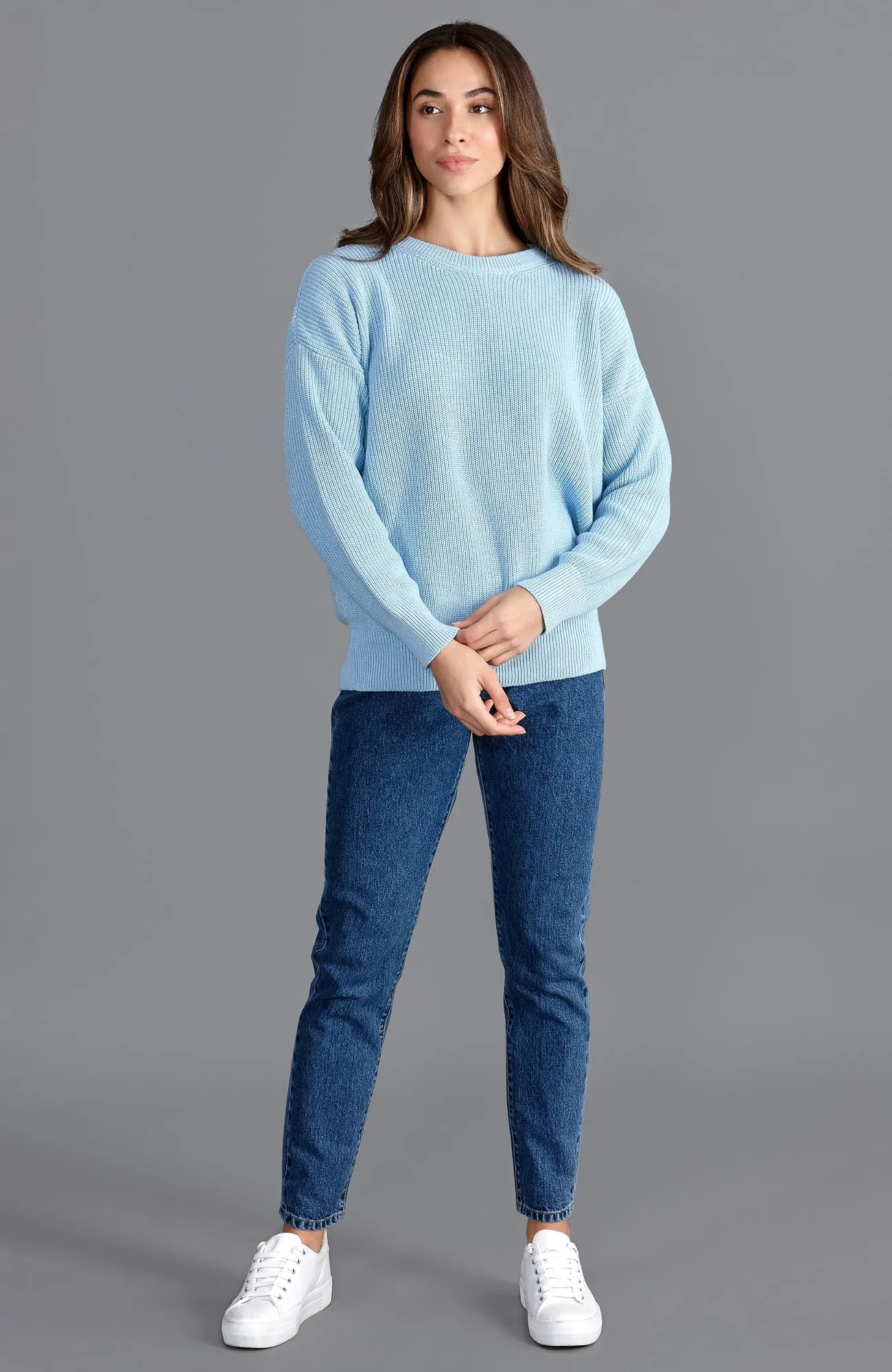 Womens Cotton Ribbed Crew Neck Jumper